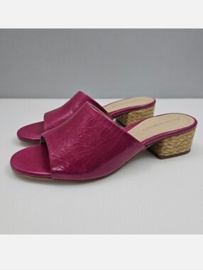 Paloma Barcelo Maiko Slide Sandal Womens EU 38 Fuchsia Raffia Block Heel Mule